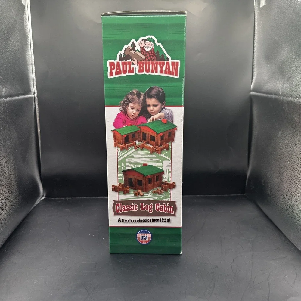 200‎ PCS Log Building Set Paul Bunyan Real Wooden Pieces ~ In Box
